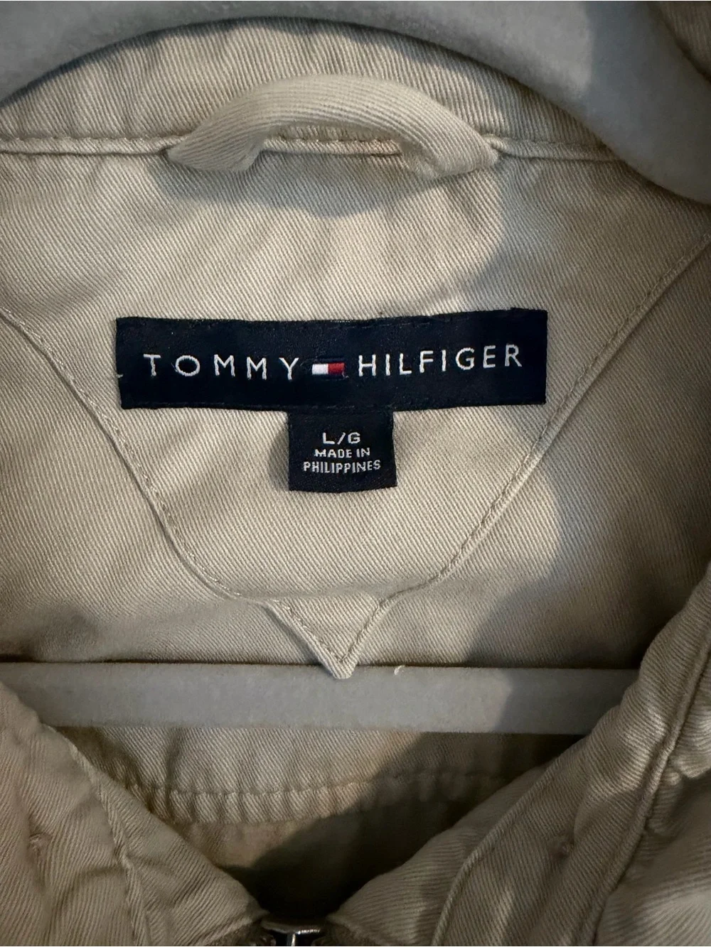 Tommy Hilfiger Men's Beige Full Zip Jacket w/ Green Accents Size L